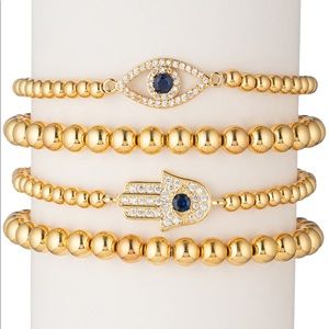 Eye Candy Los Angeles CZ Hamsa & Evil Eye Stretch Bracelet Set